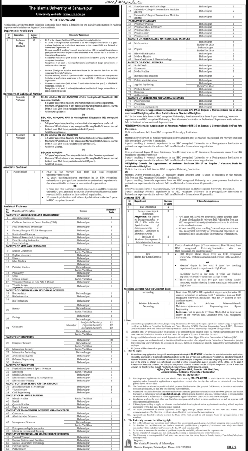 Islamia University of Bahawalpur IUB Jobs 2022 Advertisement - www.iub ...