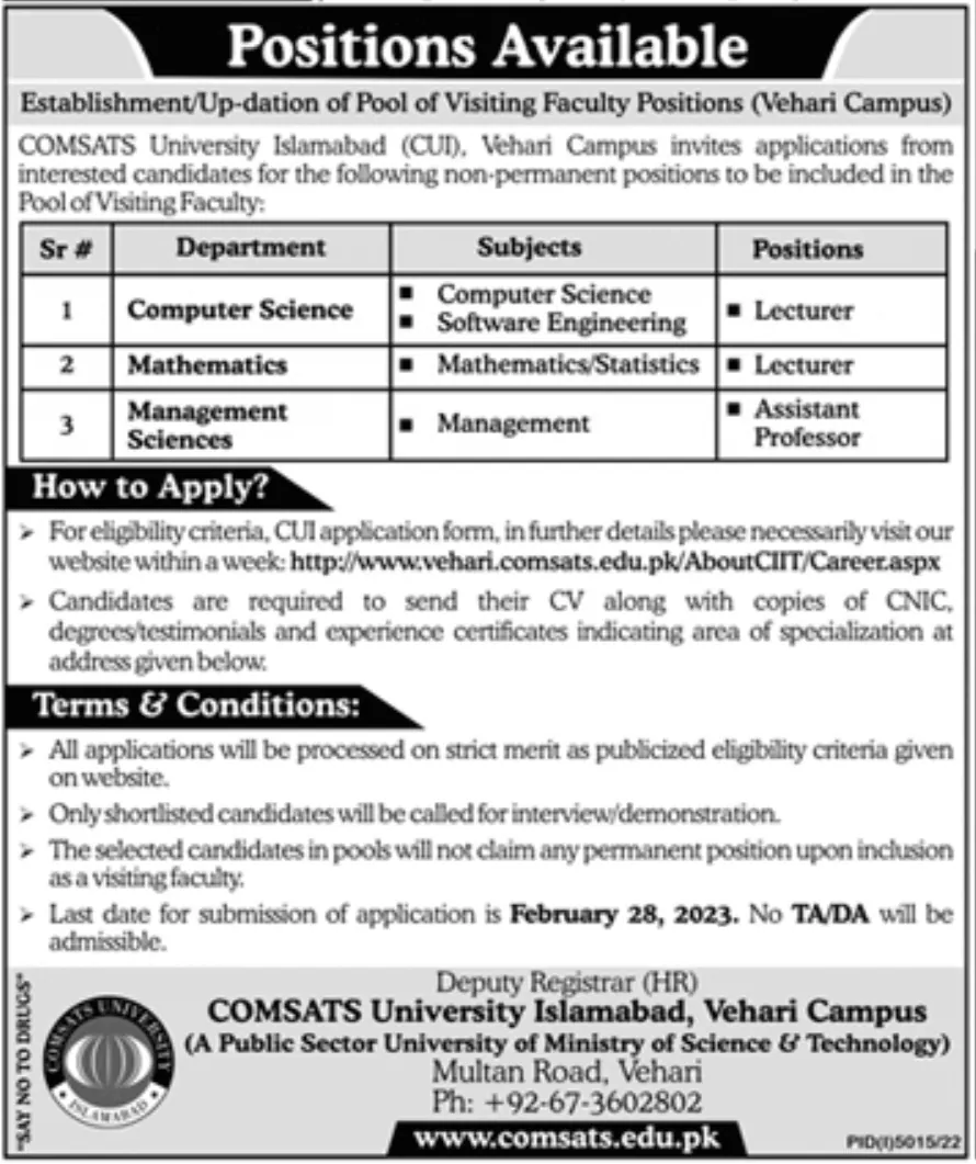Comsats University Islamabad Jobs 2023