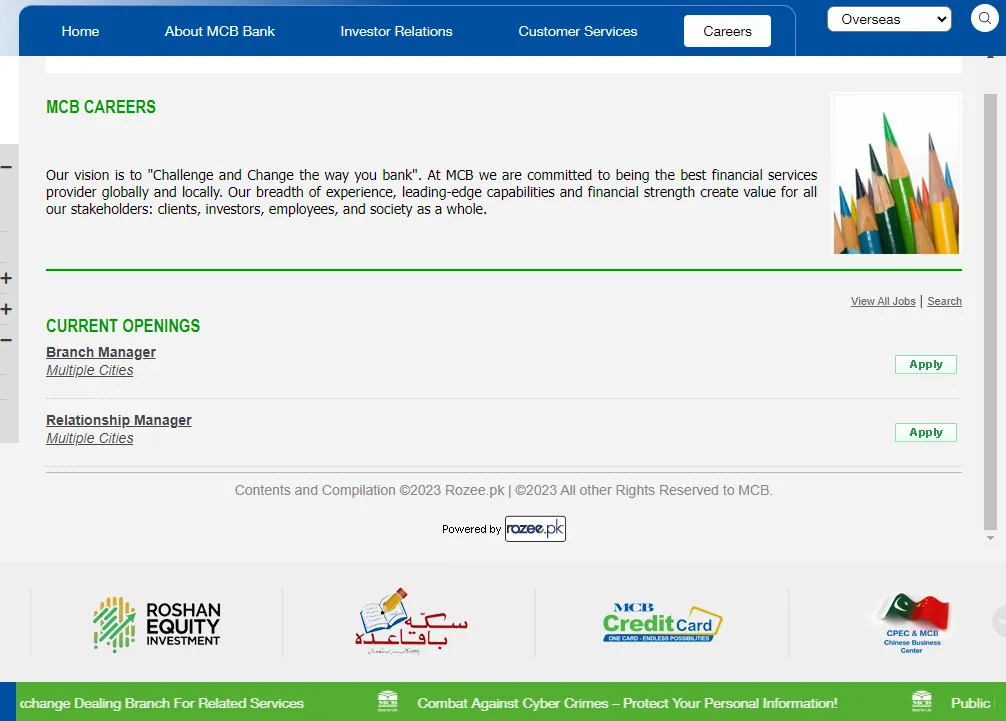 MCB Bank Jobs 2023 Online Apply at www.mcb.com.pk