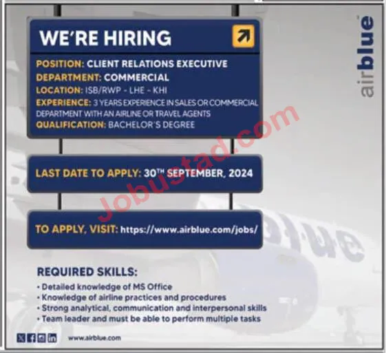 AirBlue Jobs 2024 Apply Online at www.airblue.com