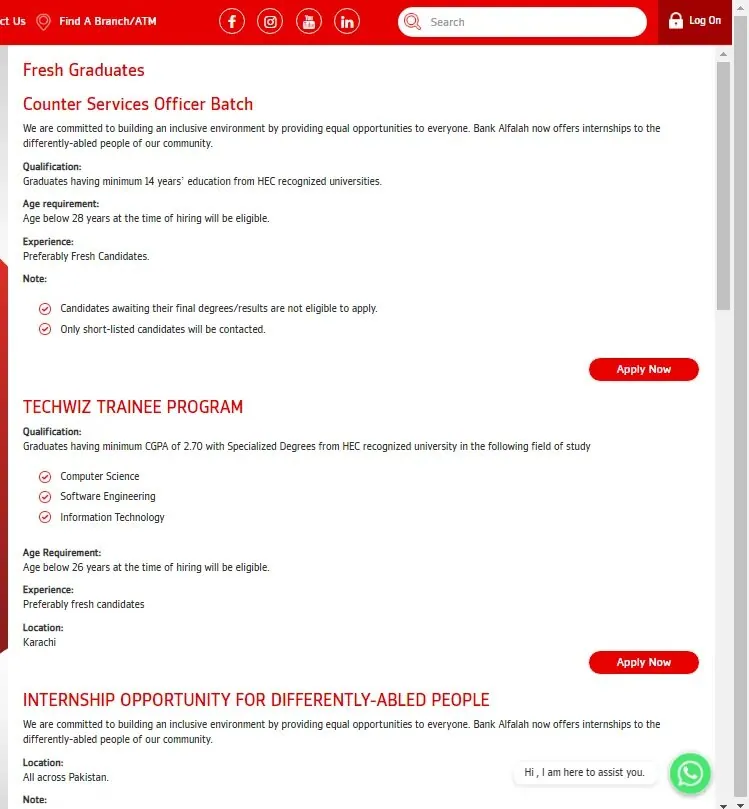 Bank Alfalah Jobs 2024 Apply Online at www.bankalfalah.com