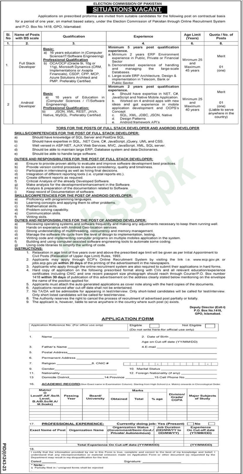 Election Commission of Pakistan ECP Jobs 2023 Apply online - www. ecp.gov.pk