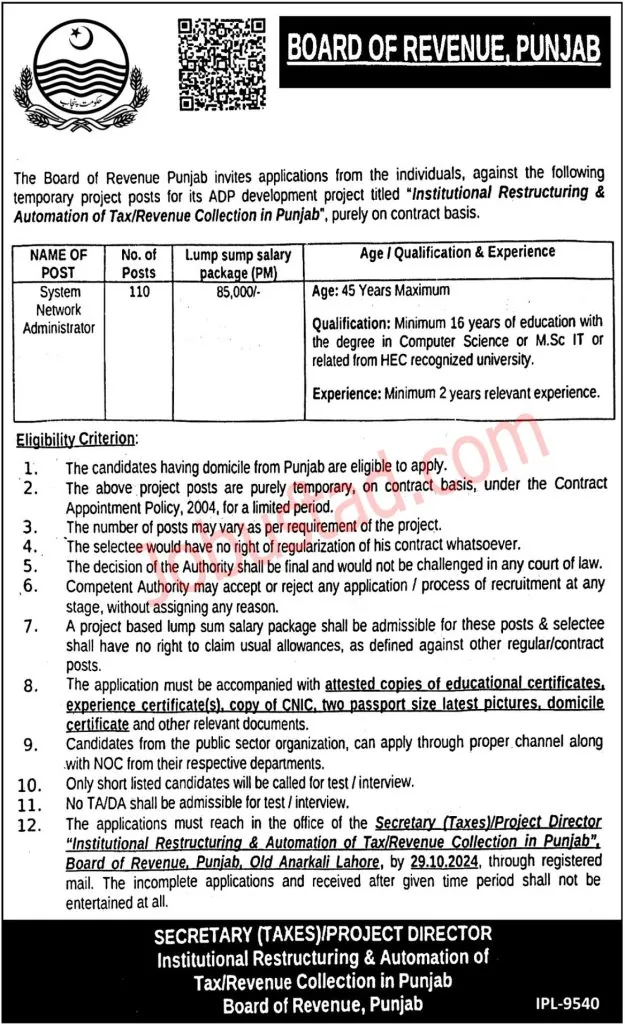 FBR Jobs 2024 Online Apply - www.fbr.gov.pk 2024