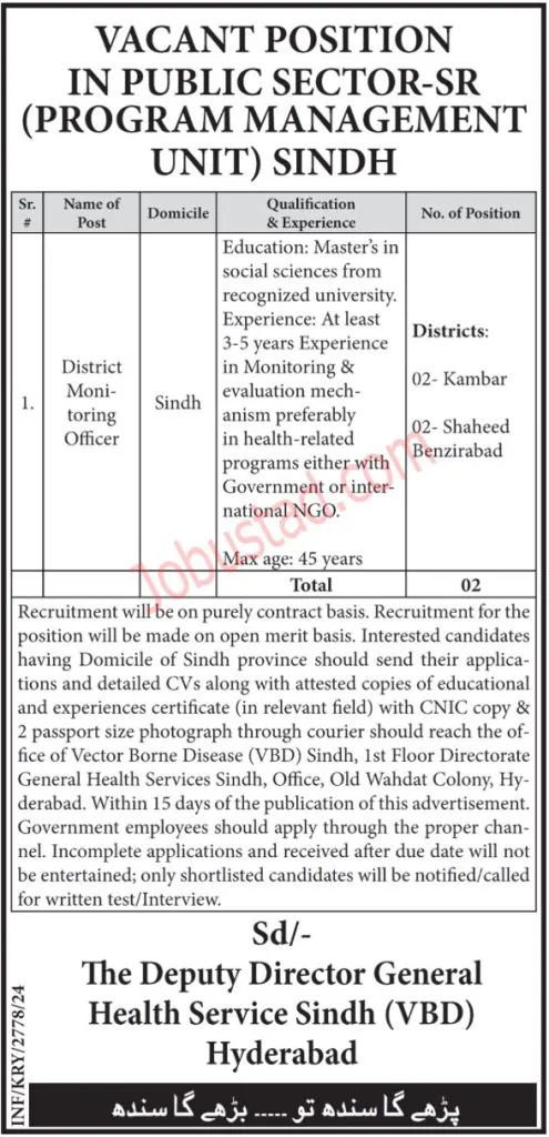 Health Department Sindh Jobs 2024 Application Form Advertisement