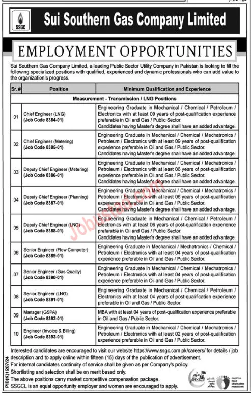 SSGC Jobs 2024 - Sui Southern Gas Company Apply Online