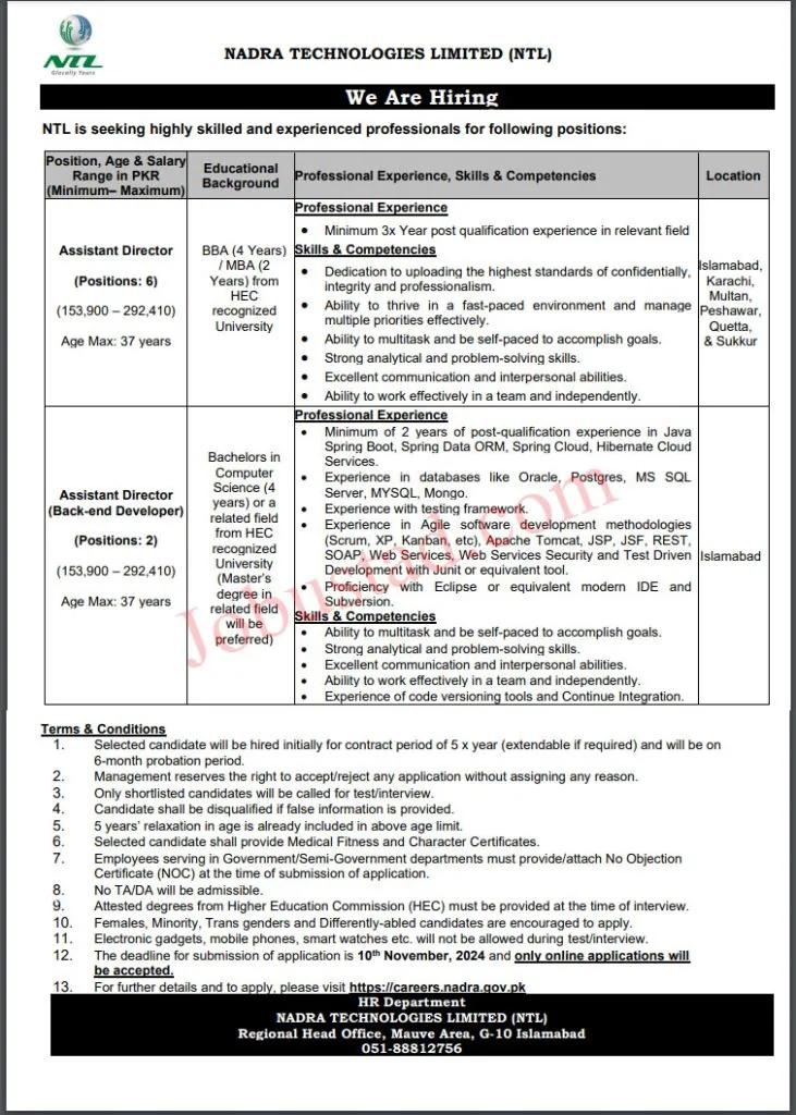 NADRA Jobs 2024 Online Apply Advertisement Latest - NADRA Careers