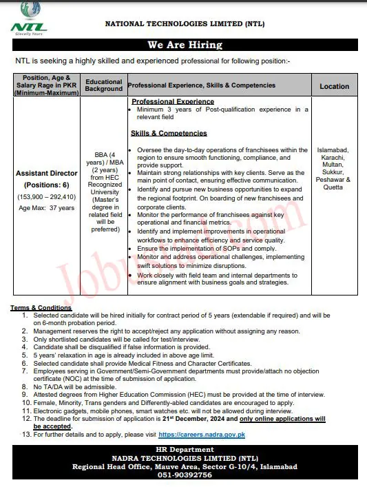 NADRA Jobs 2024 Online Apply Advertisement Latest - NADRA Careers