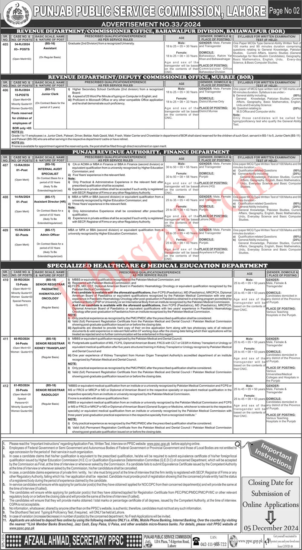 PPSC Jobs 2024 Advertisement in Punjab Apply Online