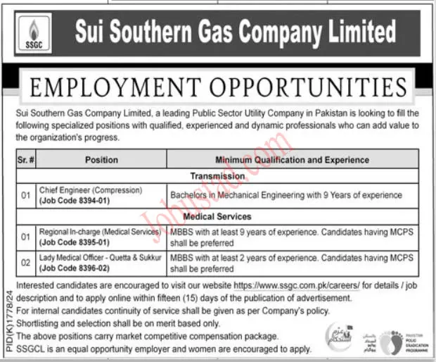 SSGC Jobs 2024 - Sui Southern Gas Company Apply Online