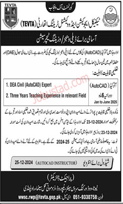 TEVTA Jobs in Punjab 2024 Latest Advertisement Application Form